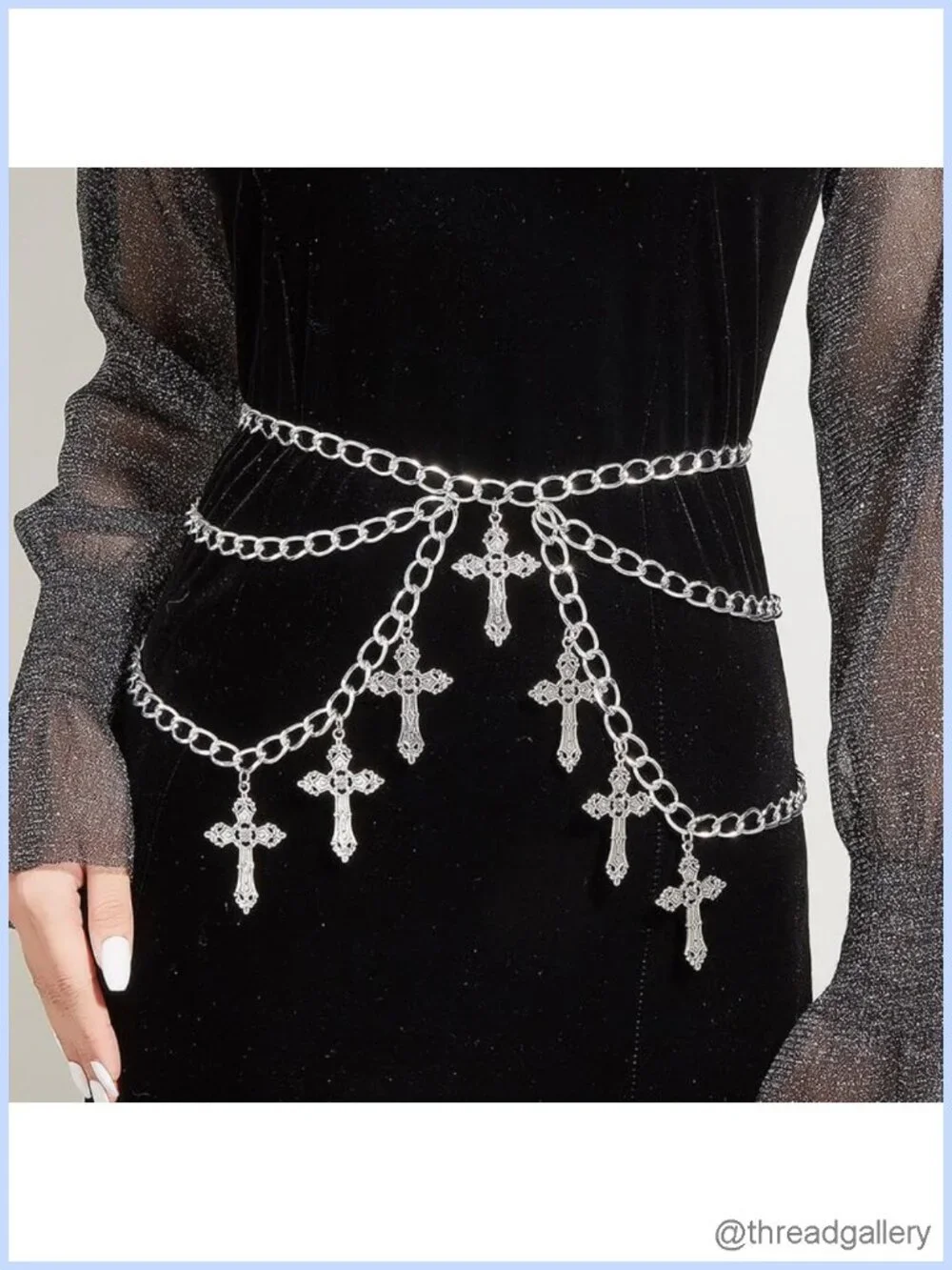 Goth Cross Waist Chain Belt Layered Metal Body Jewelry for Women